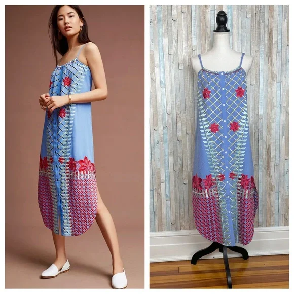 anthropologie sleeveless embroidered midi dress Endless Rose Sleeveless Floral Embroidered Midi Dress